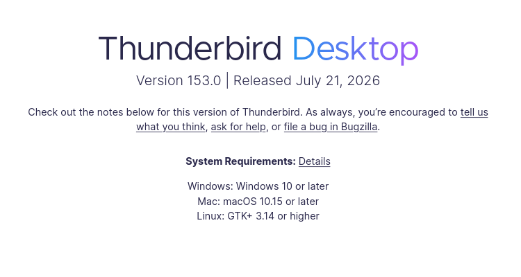 Версия Mozilla Thunderbird 153.0
