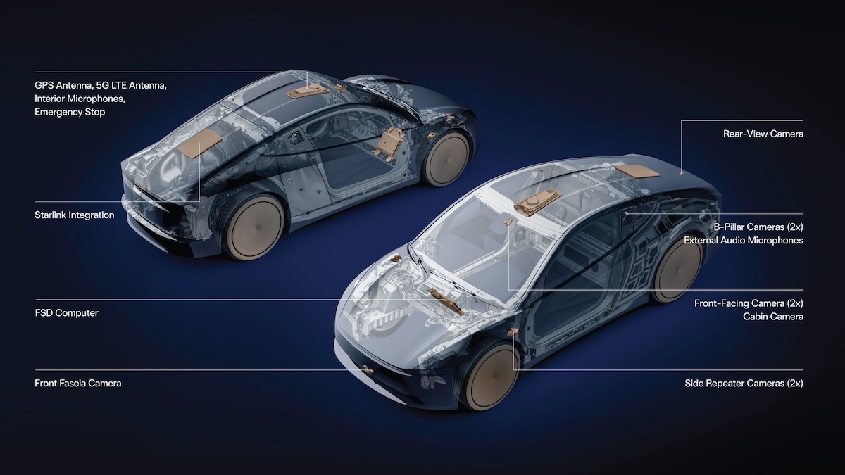 Tesla установила антенну Starlink на роботакси Cybercab