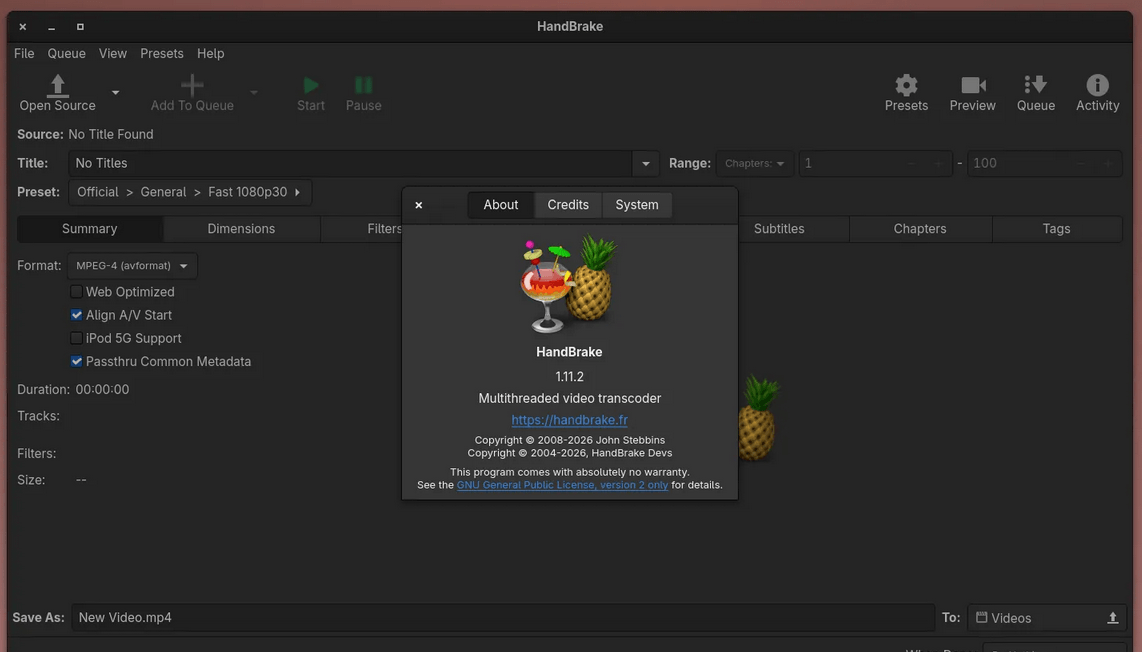 Вышло апдейт открытого видеотранскодера HandBrake 1.11.2