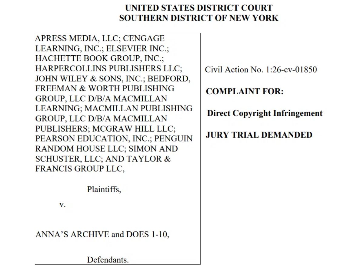 Ведущие мировые издательства подали иск против Anna’s Archive
