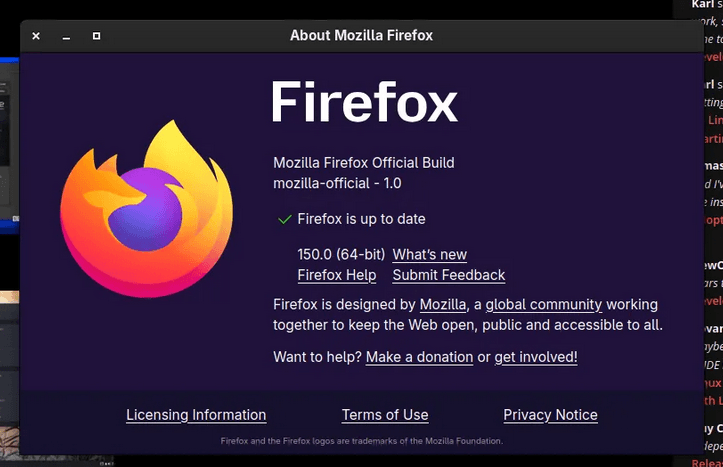Версия Firefox 150.0