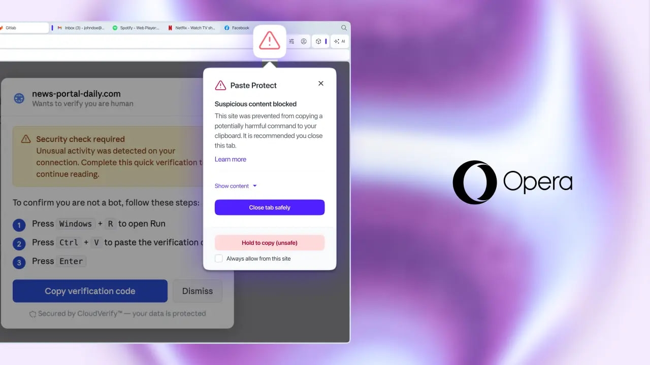Opera запускает Paste Protect — средство, защищающий буфер обмена от атак злоумышленников
