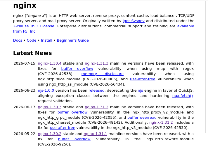 Версия nginx 1.31.3 и nginx 1.30.4 с устранением RCE-уязвимости