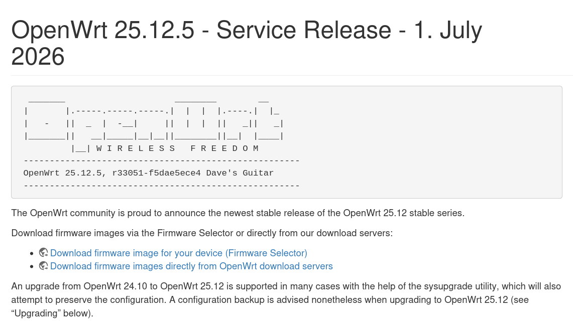 Версия версии OpenWrt 25.12.5