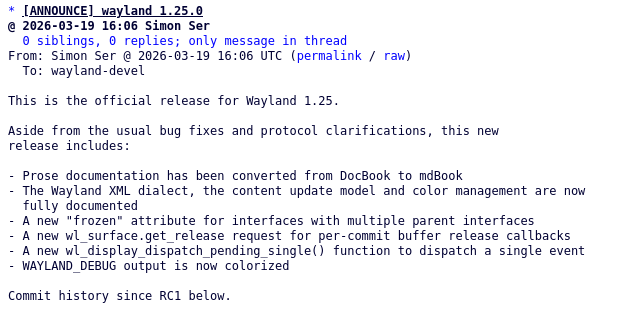 Вышел Wayland 1.25