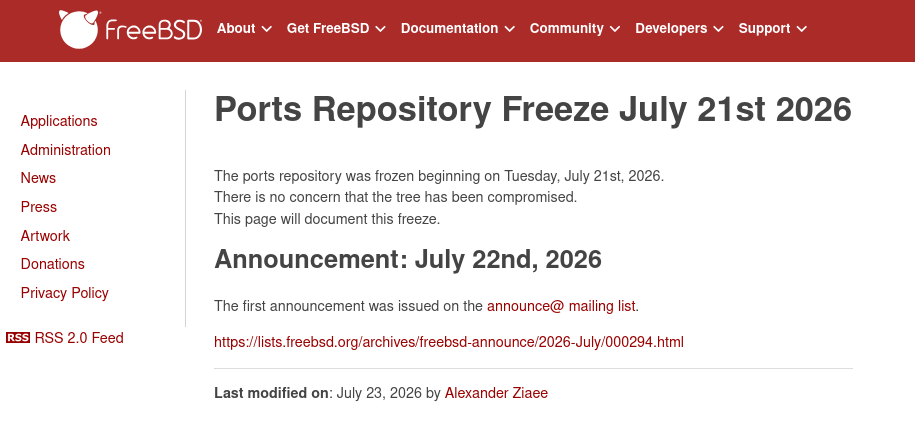 Работа над портами FreeBSD приостановлена в связи с весьма большого файла