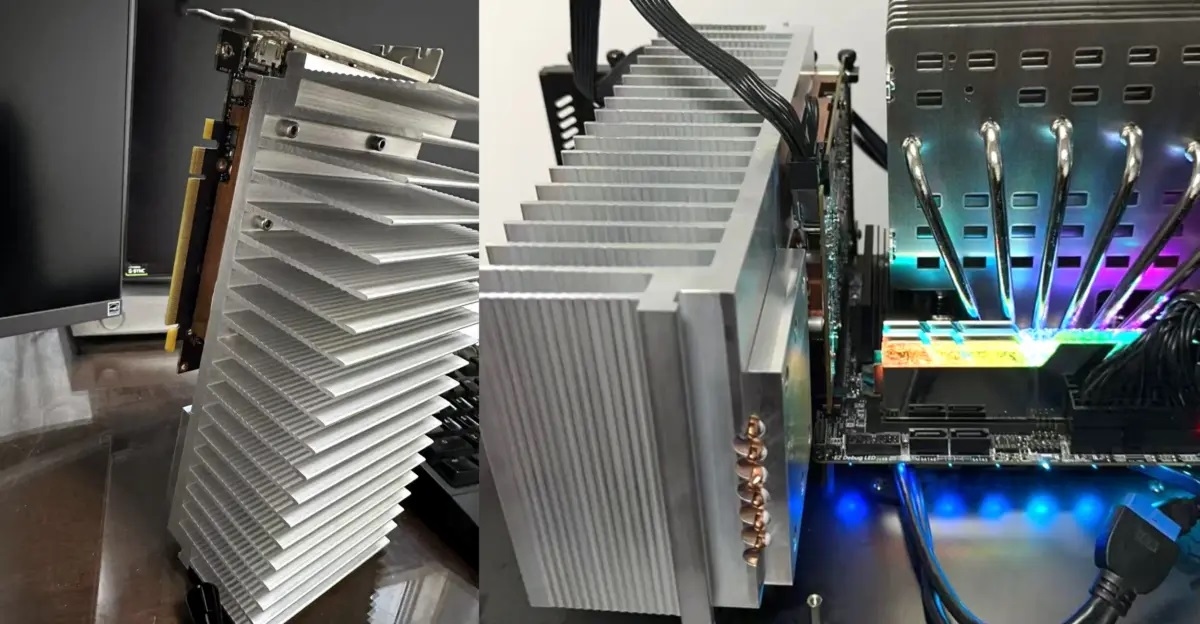 Энтузиаст сделал для GeForce RTX 4060 пассивную систему охлаждения из алюминиевого блока весом 2,5 кг