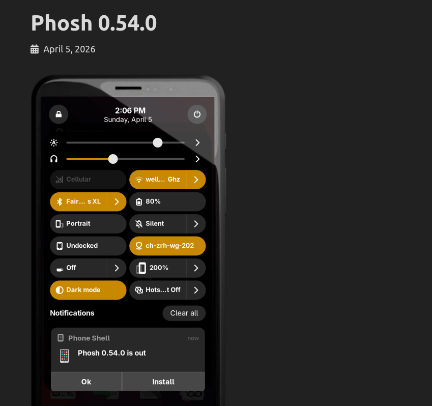 Вышло апдейт Phosh 0.54 — проекта GNOME-окружения для смартфонов