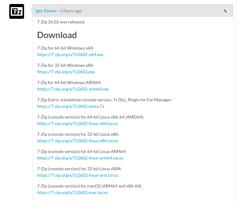 Вышел 7-Zip 26.02
