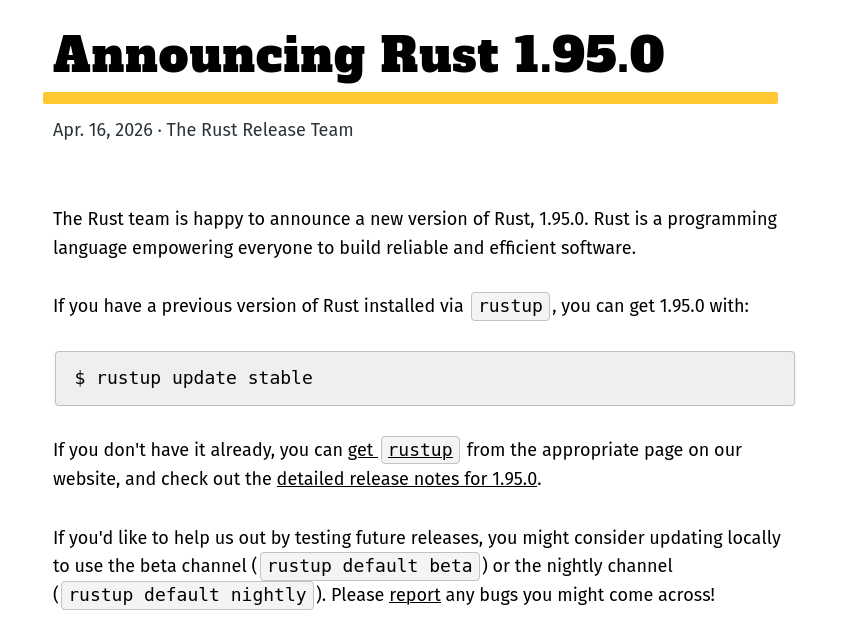 Выпуск Rust 1.95.0