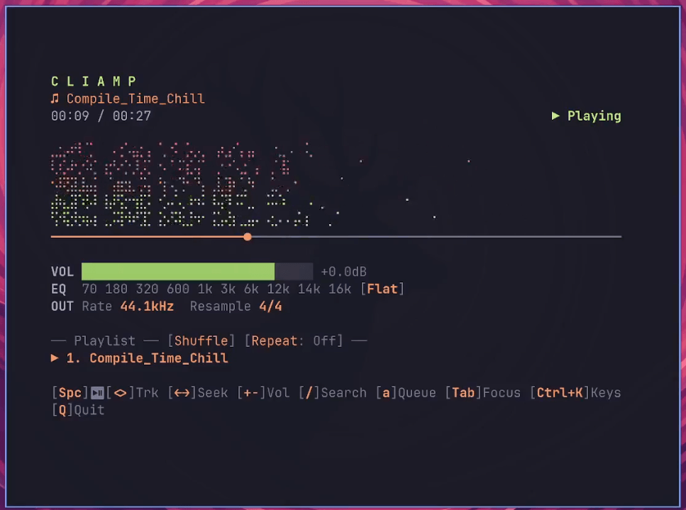 Представлен публике публичный инициатива cliamp — ретро-терминальный музыкальный плеер, вдохновлённый Winamp