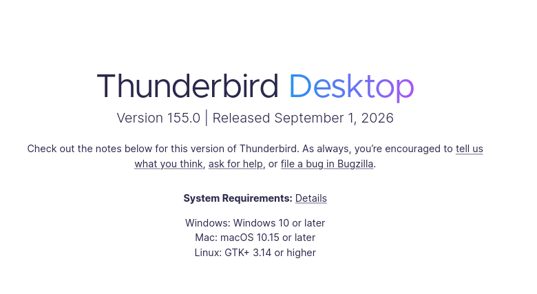 Версия Mozilla Thunderbird 155.0