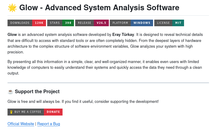 Вышла релиз Glow 26.5 — инструмента для системного анализа аппаратных и программных возможностей ПК на Windows 10/11