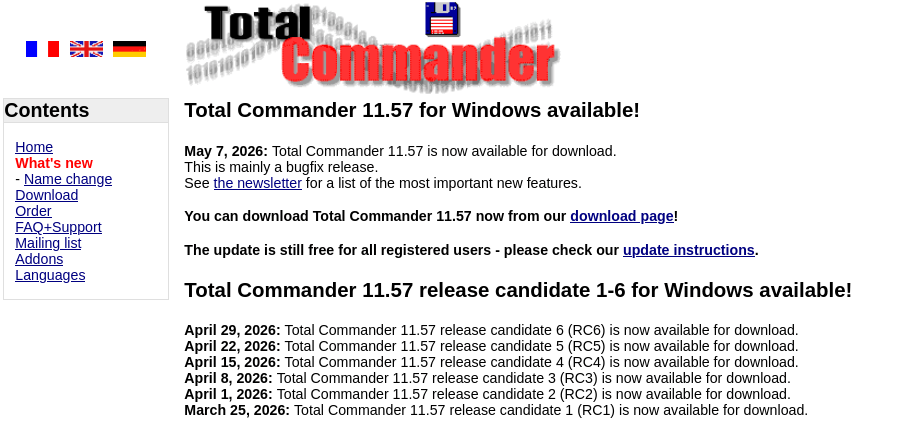 Выпуск менеджера файлов Total Commander 11.57