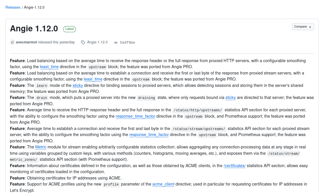 Вышел веб-сервер Angie 1.12.0, созданный бывшей командой Nginx