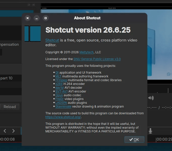 Версия обновления видеоредактора с открытым исходным кодом Shotcut 26.6