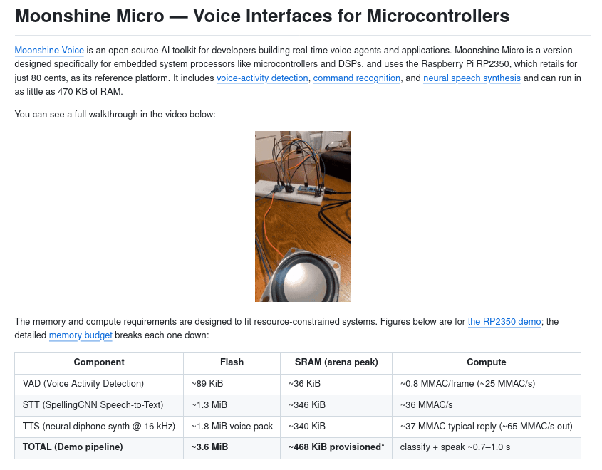 Инициатива Moonshine Micro для распознавания речи и синтеза речи в микроконтроллерах и DSP использует всего 470 КБ ОЗУ