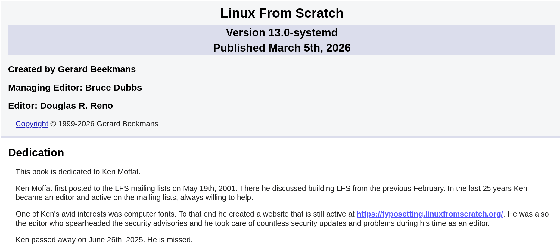 Вышли руководства Linux From Scratch 13.0 и Beyond Linux From Scratch 13.0