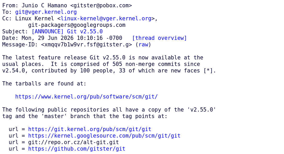 Представлен публике Git 2.55