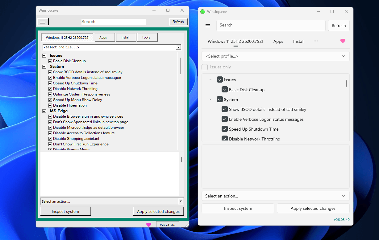 Инициатива Winslop для удаления ненужного системного мусора в Windows 10/11 переведён с WinForms на WinUI 3 (.NET 10)