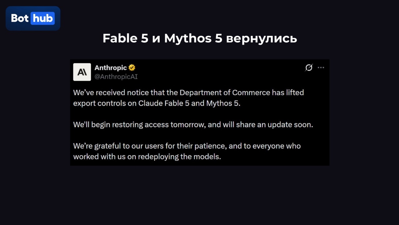 Anthropic Fable 5 и Mythos 5 снова станут доступны