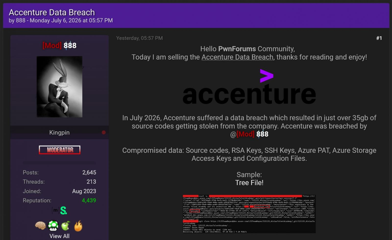 Accenture подтвердила утечку 35 ГБ исходного кода и других данных
