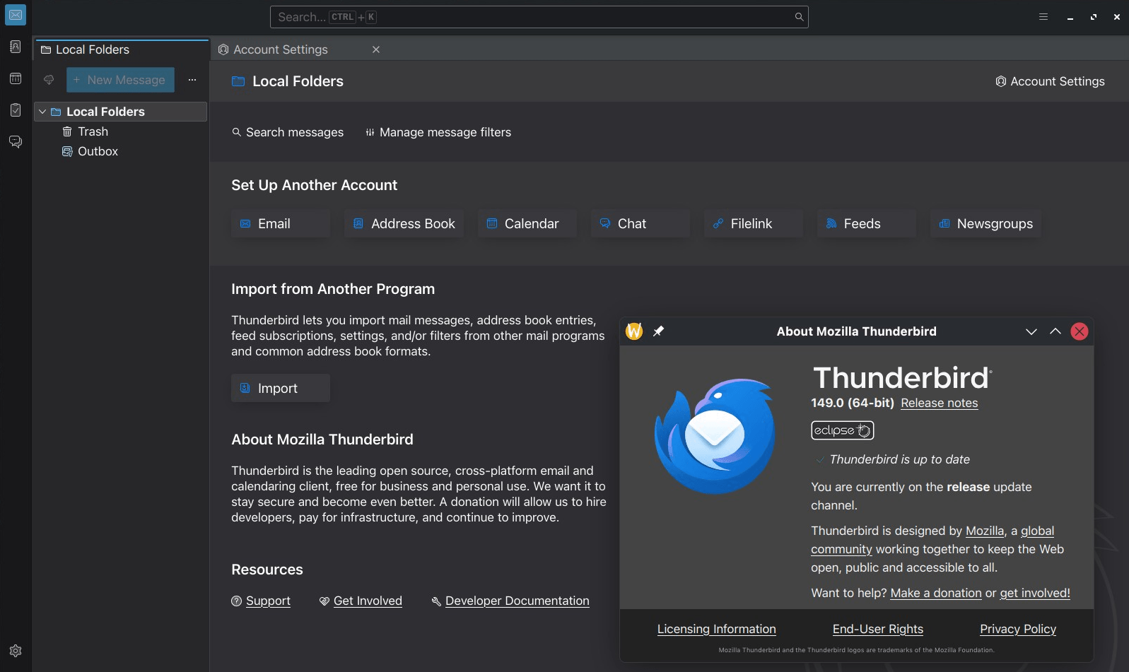 Версия Mozilla Thunderbird 149.0