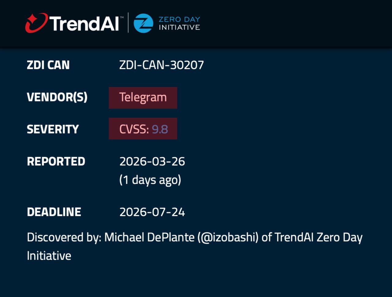 «Исходник Дурова»: в Telegram обнаружили уязвимость нулевого дня ZDI-CAN-30207