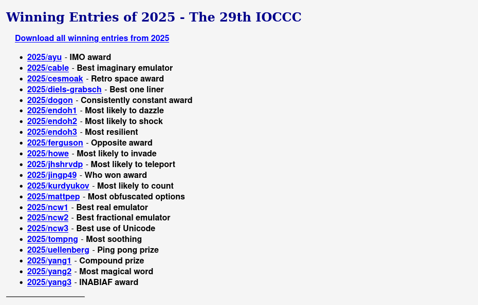 Представлены победители IOCCC 29 (международного конкурса обфускации кода на языке C)