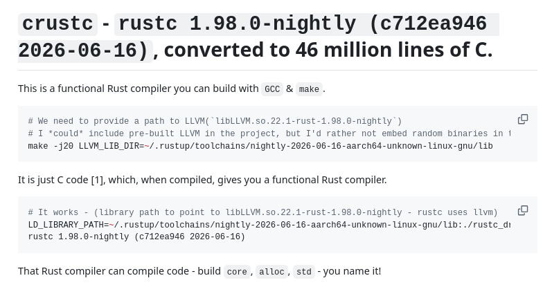Представлен публике публичный инициатива crustc — компилятор rustc, переведённый на язык C