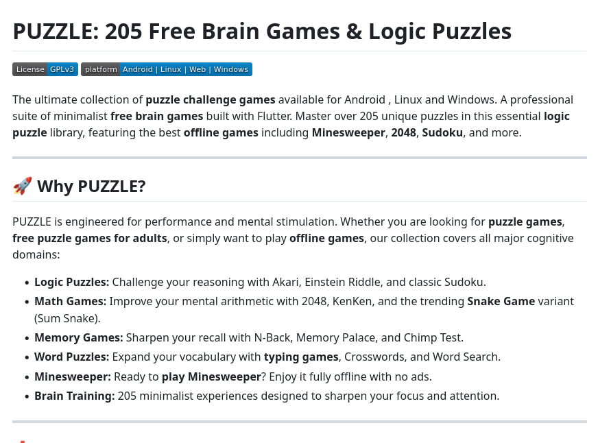 Представлен публике публичный мультиплатформенный инициатива PUZZLE: 205 Free Brain Games & Logic Puzzles