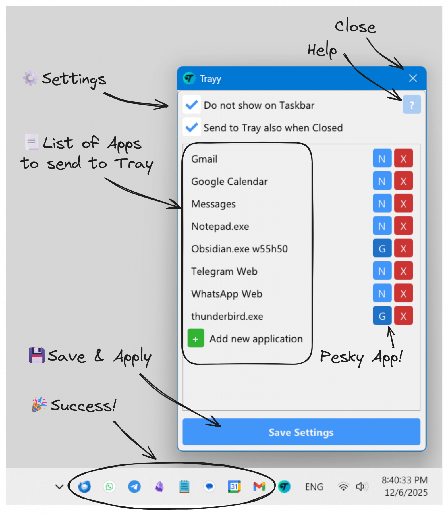 Релиз Trayy 3.0 — открытого приложения для Windows 10/11, которое расширяет возможности системного трея
